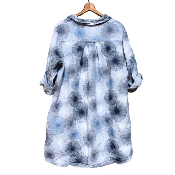 Marisima 100% Linen Shirt Dress Made in Italy One Size Blue Floral Coastal - Picture 2 of 6
